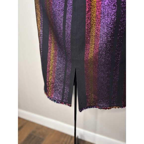 Diane Von Furstenberg Black Metallic Stripe Sleeveless Work Dress Size‎ 4 Purple - Picture 7 of 9